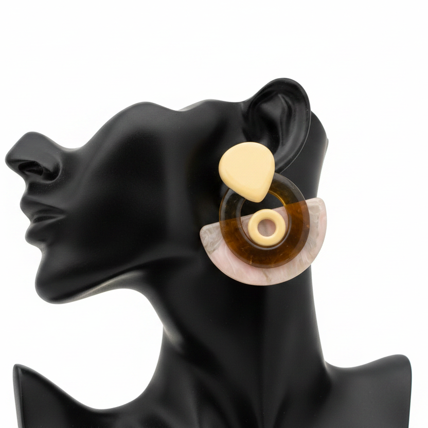 Butter Yellow & Amber Sculptural Swirl Stud Earrings – White Background