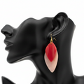 Cherry Red & Blush Layered Leaf Dangle Earrings – White Background