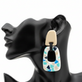 Cream & Turquoise Terrazzo Resin Block Drop Earrings – White Background