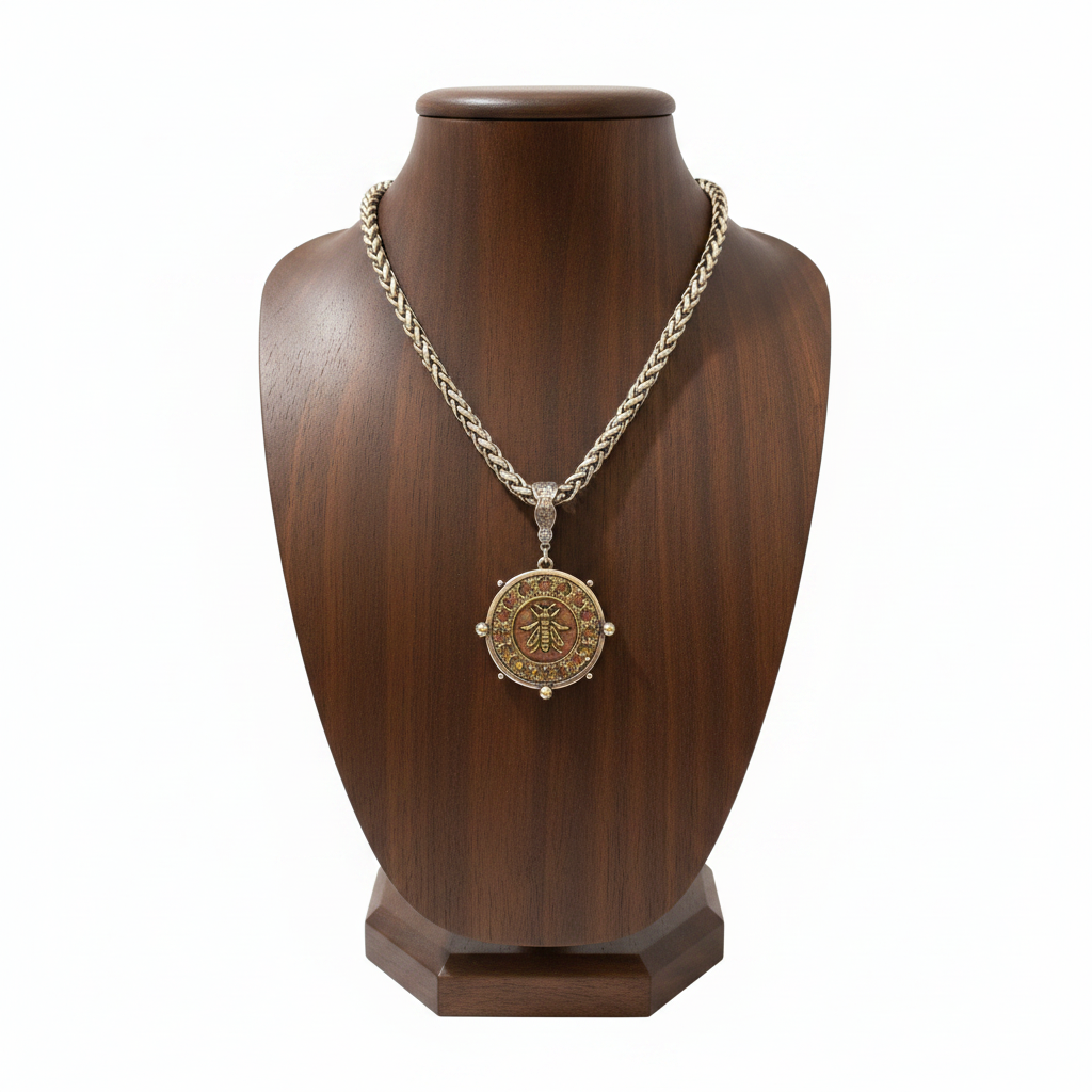 Queen Bee AB Crystal Necklace on Wood Bust