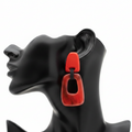 Red Resin Block Drop Earrings – White Background
