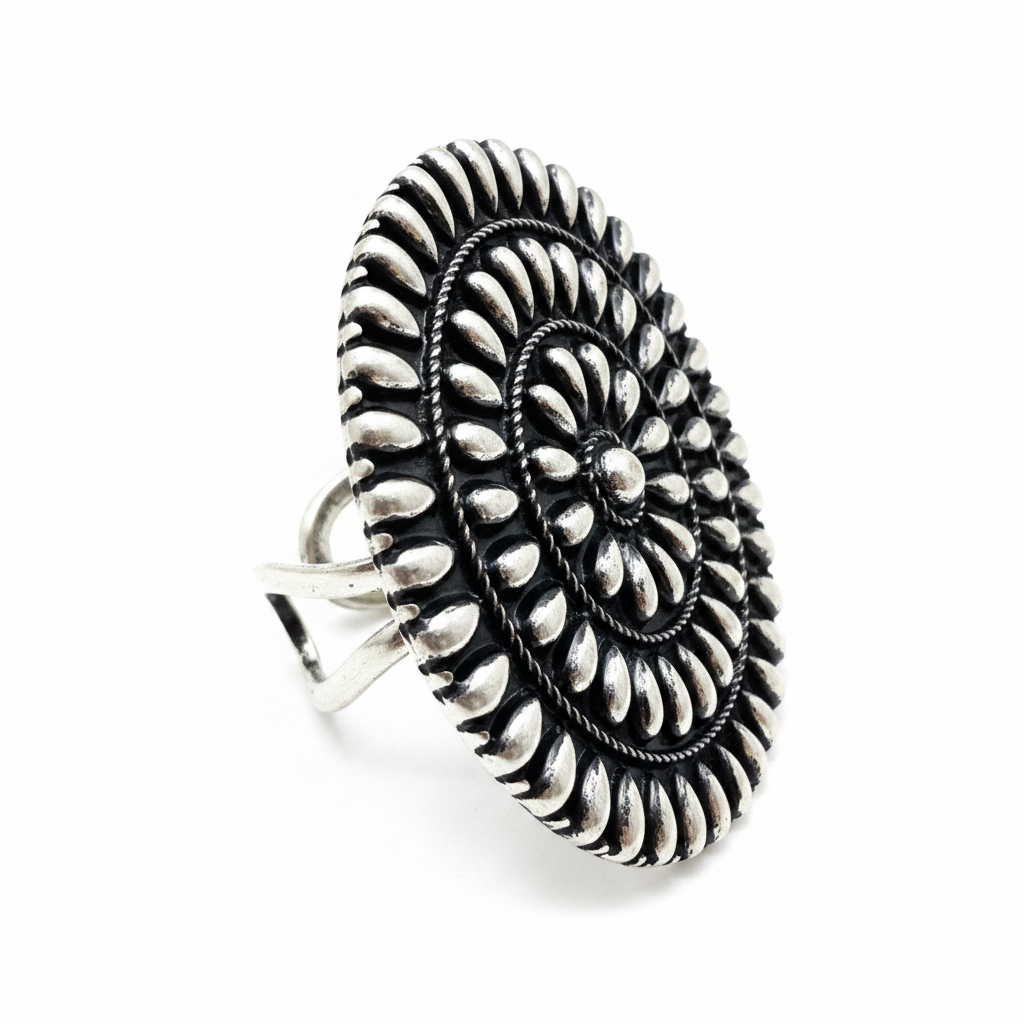 Silver Concho Ring — White Background