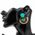 Turquoise & Amber Sculptural Swirl Stud Earrings – White Background