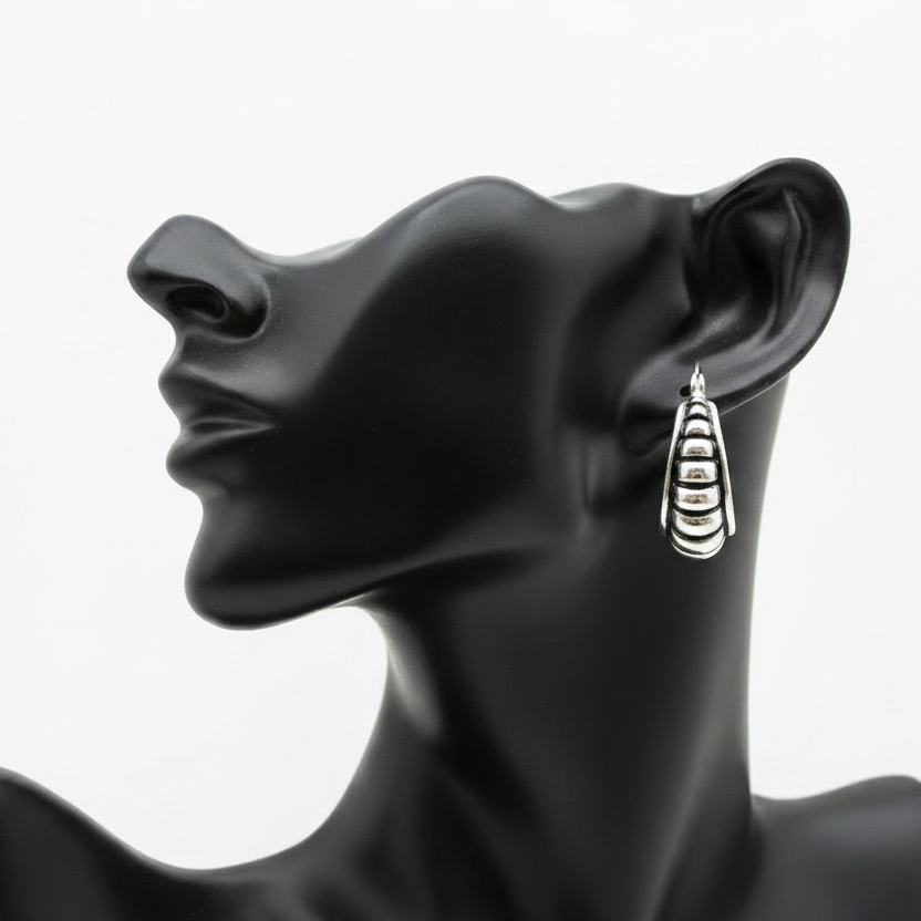Western Bubble Hoop Earrings – Correct Small Scale on Black Mannequin Ear