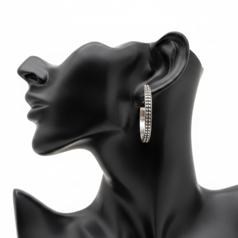 Western Bubble Hoop Earrings – Front View Black Mannequin Ear