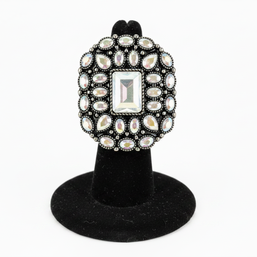 Western Crystal Concho Cuff Ring – Fully on Ring Stand