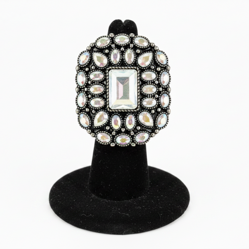 Western Crystal Concho Cuff Ring – Fully on Ring Stand