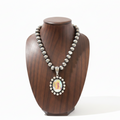Western Crystal Oval Navajo Pearl Necklace – Dark Wooden Neck Display