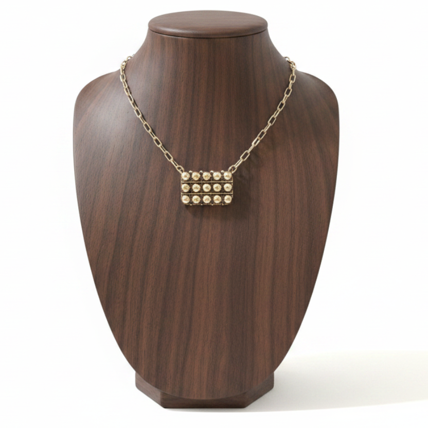 Western Rectangle Bubble Necklace – Dark Wood Square Neck Display