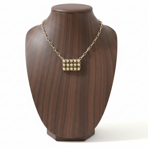 Western Rectangle Bubble Necklace – Dark Wood Square Neck Display