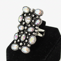 Western Rectangle Crystal Cuff Ring – 3/4 Angle on Black Ring Stand