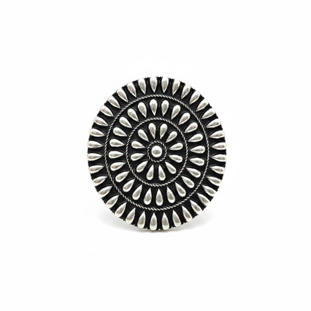 Western Silver Concho Ring — Clean Product Shot