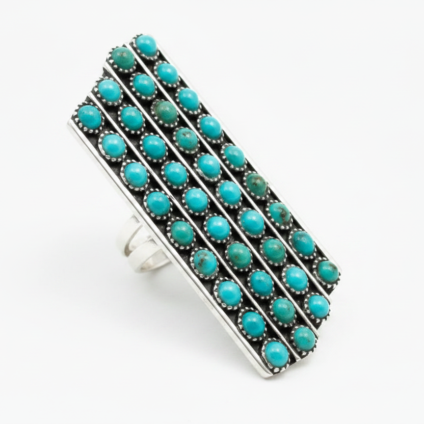 Western Turquoise Cuff Ring – Diagonal Angle White Background